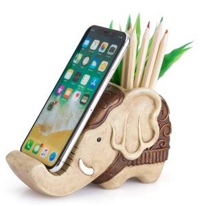 4 / $24 New Elephant phone & pencil holder painted resin rustic brown 🐘